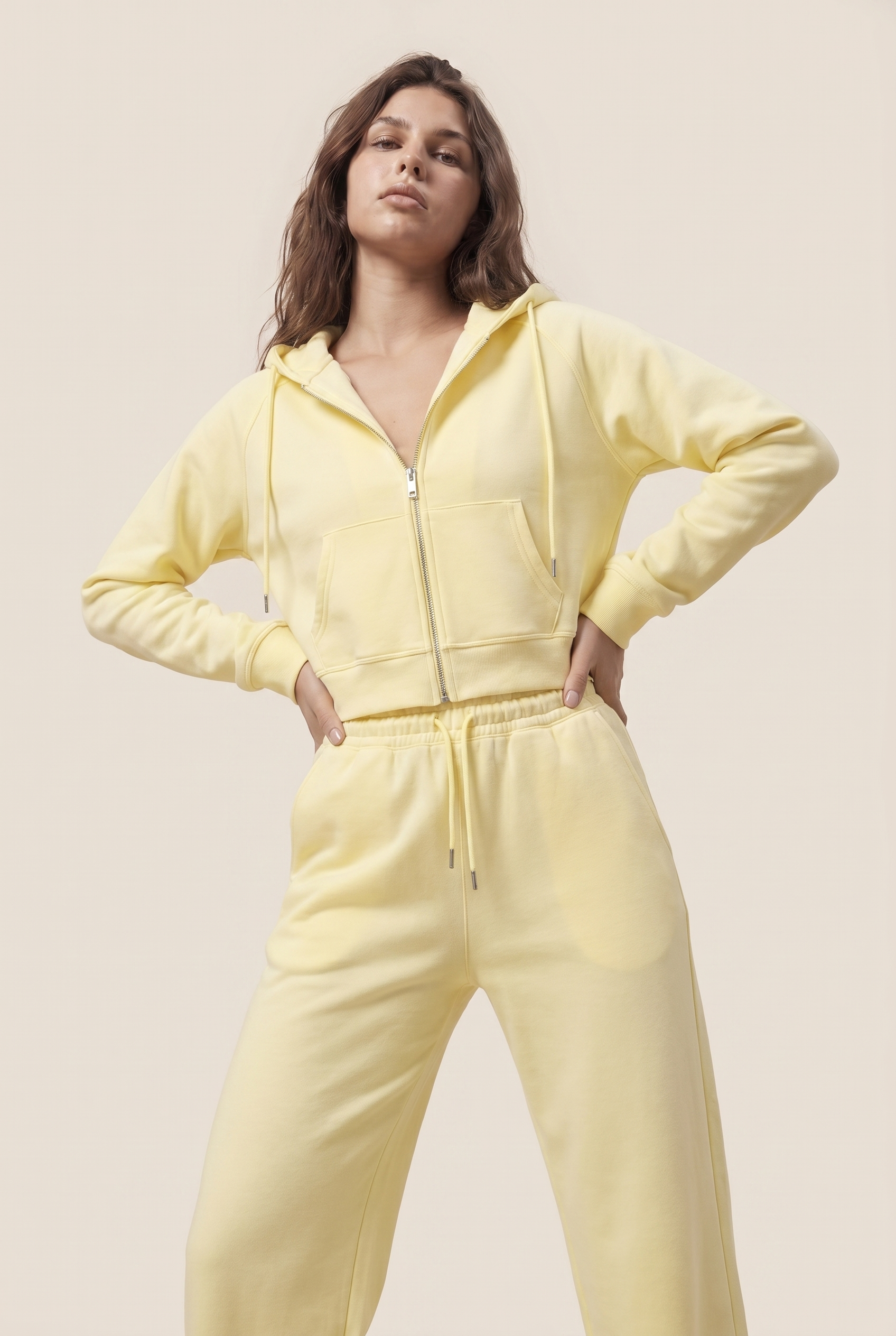 [PRIORIDADE] Traje deportivo de ocio de color liso, abrigo con capucha y cremallera de manga larga, pantalones con cordones, traje de dos piezas para mujer