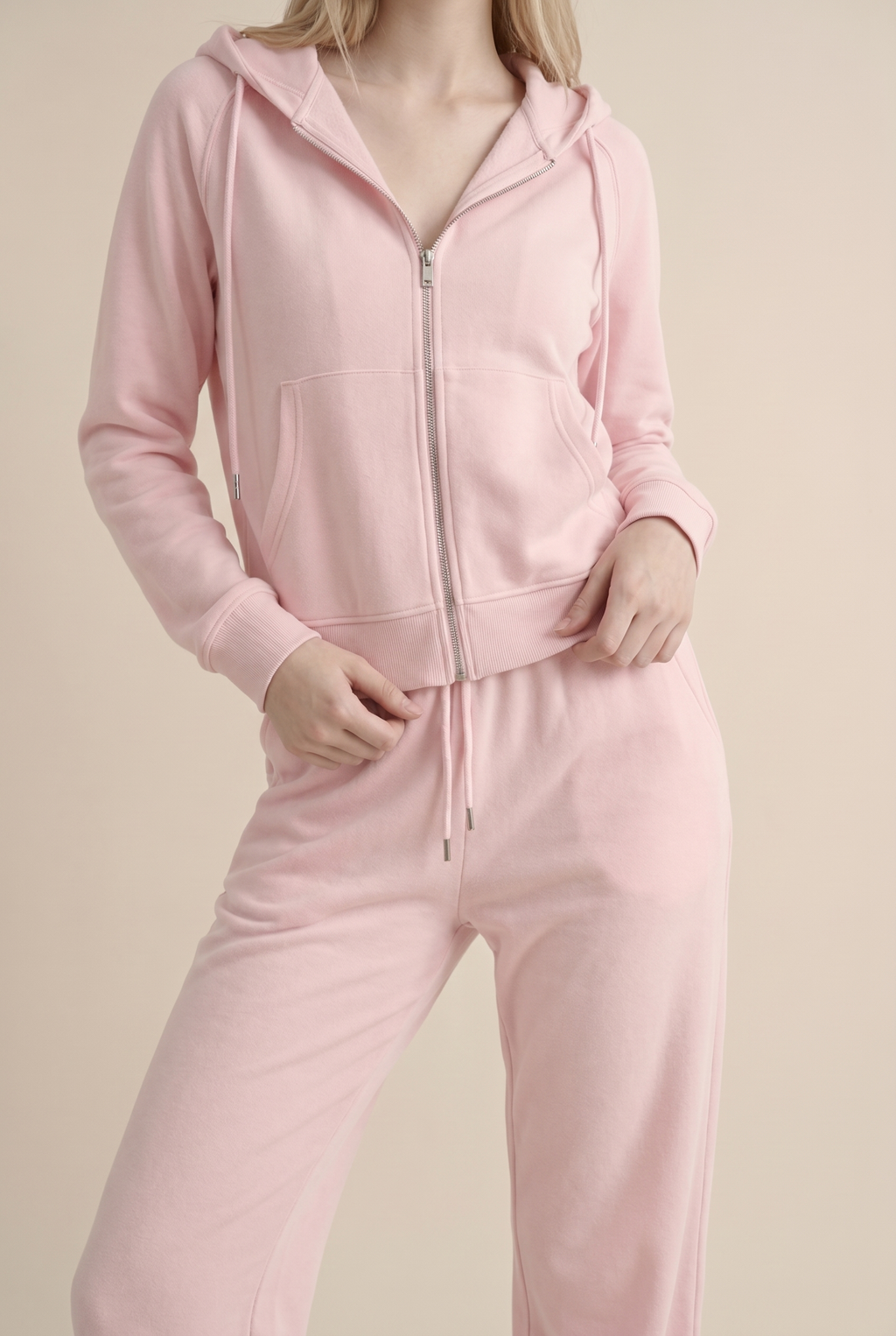[PRIORIDADE] Traje deportivo de ocio de color liso, abrigo con capucha y cremallera de manga larga, pantalones con cordones, traje de dos piezas para mujer