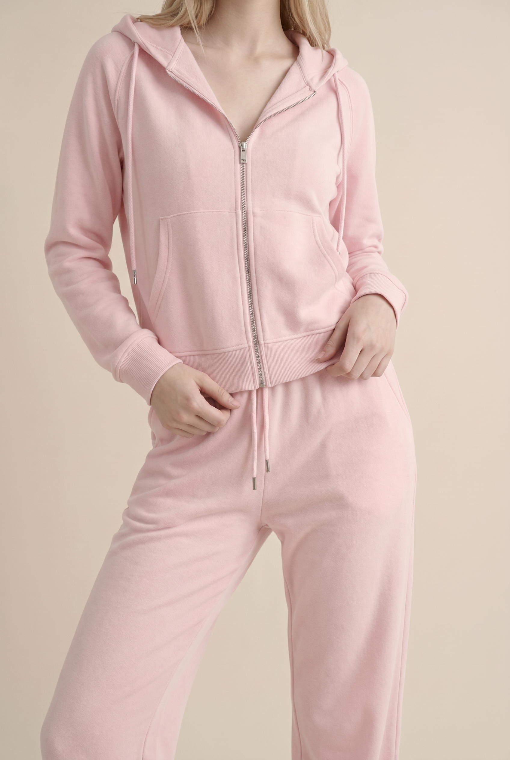 [PRIORIDADE] Traje deportivo de ocio de color liso, abrigo con capucha y cremallera de manga larga, pantalones con cordones, traje de dos piezas para mujer