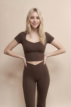 [PRIORIDADE] Conjunto de Yoga de 2 Piezas Ropa de Gimnasio Ropa Deportiva Conjuntos de Yoga para Mujer Top Corto de Manga Corta Chándales Conjunto Deportivo Leggings de Gimnasio