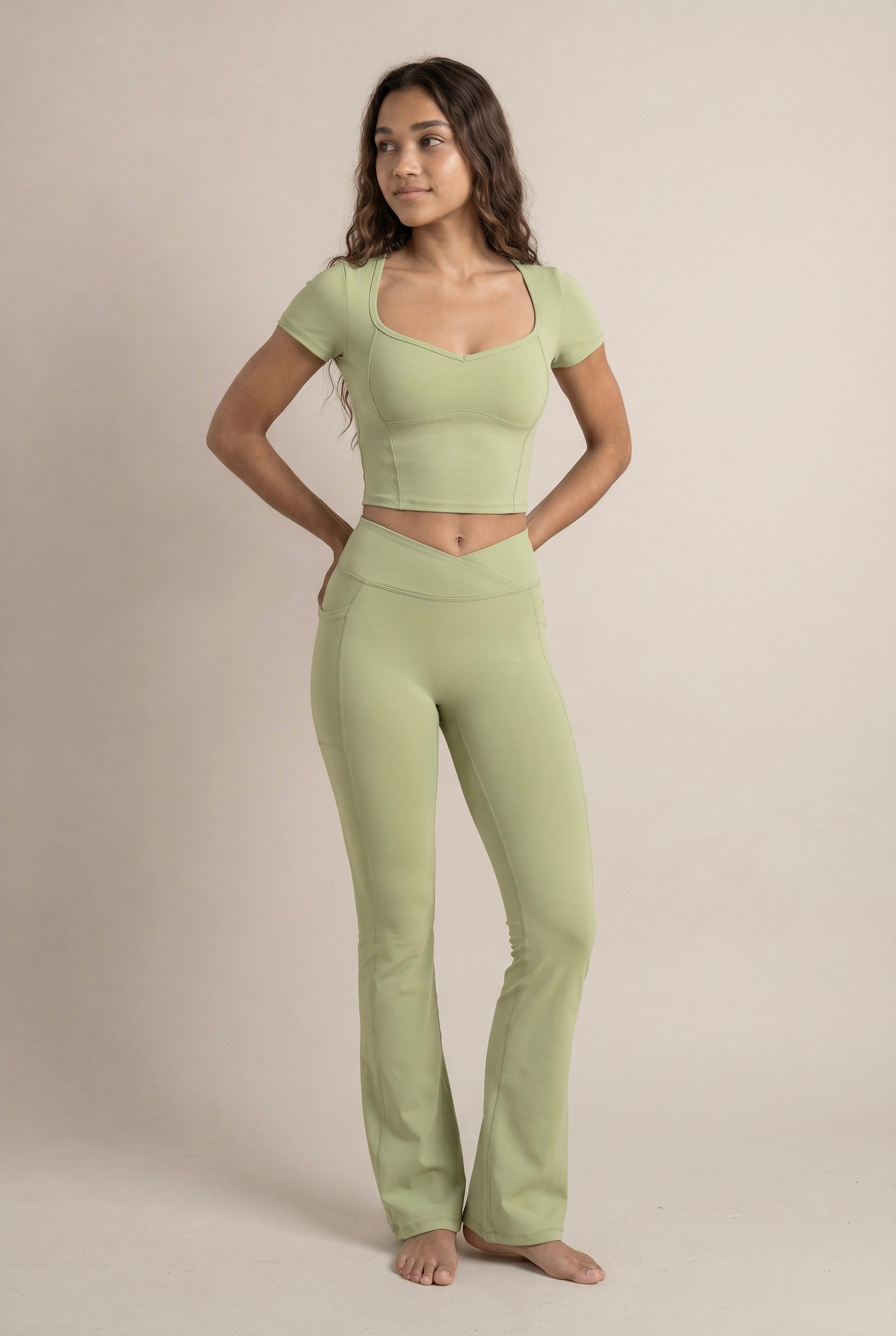 Cap Sleeve Top and Flare Legging Matching Set