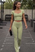 [PRIORIDADE] Conjunto de Yoga de 2 Piezas Ropa de Gimnasio Ropa Deportiva Conjuntos de Yoga para Mujer Top Corto de Manga Corta Chándales Conjunto Deportivo Leggings de Gimnasio