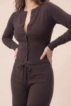 [PRIORIDADE] Cárdigan de ropa para mujer, manga larga, cintura baja, pantalones largos, suéter de color liso, conjuntos de dos piezas para mujer, estilo simple, informal