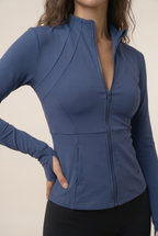 Chaqueta de yoga para mujer, ajustada, profesional, de secado rápido, para correr, adelgazante, deportiva, de manga larga, top de traje de yoga