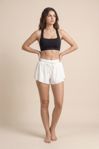 [prioridade] Pantalones cortos deportivos transpirables para mujer - Cintura elástica con cordón, diseño de forro, bolsillo lateral, ideales para gimnasio, yoga, correr y uso casual