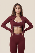 Ningyu 3PCS Set de yoga para mujer Chándal Cremallera Manga larga Traje de gimnasio Transpirable Ropa deportiva Ropa de entrenamiento para mujer