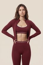 Ningyu 3PCS Set de yoga para mujer Chándal Cremallera Manga larga Traje de gimnasio Transpirable Ropa deportiva Ropa de entrenamiento para mujer