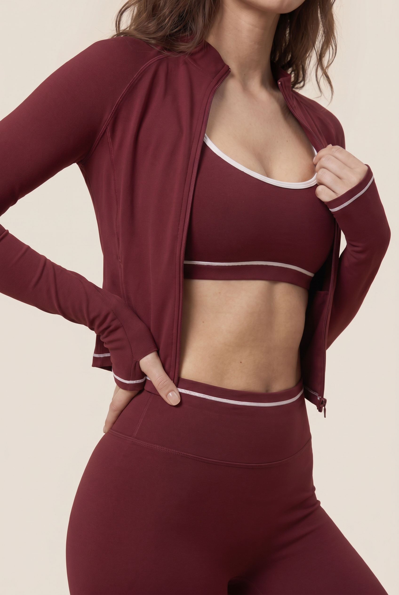 Ningyu 3PCS Set de yoga para mujer Chándal Cremallera Manga larga Traje de gimnasio Transpirable Ropa deportiva Ropa de entrenamiento para mujer