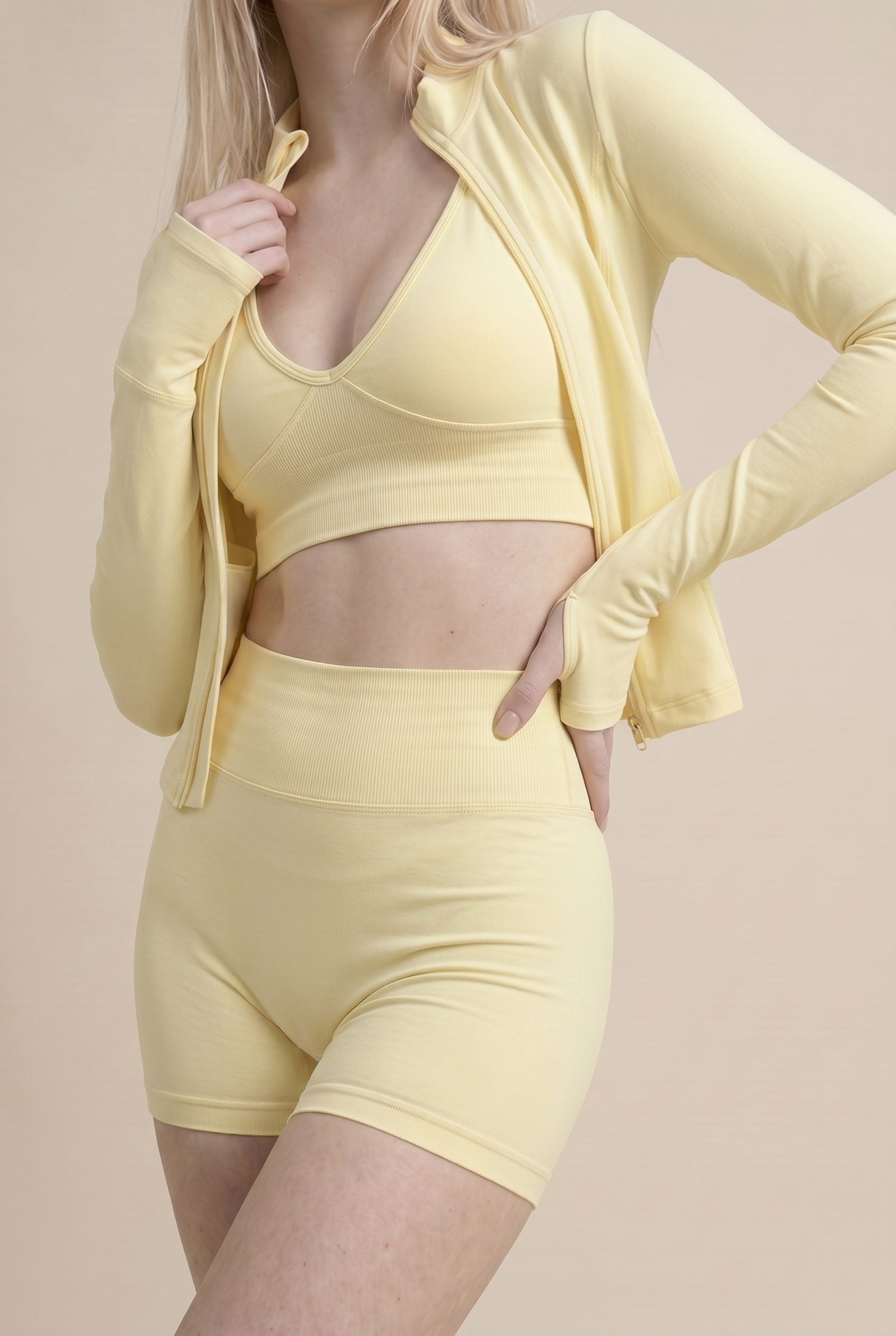 Conjunto de yoga ajustado sin costuras de 2/3 piezas para mujer, sexy, chándal que afina la cintura, adelgazante, de secado rápido, conjunto deportivo para correr y hacer ejercicio