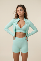 Conjunto de yoga ajustado sin costuras de 2/3 piezas para mujer, sexy, chándal que afina la cintura, adelgazante, de secado rápido, conjunto deportivo para correr y hacer ejercicio