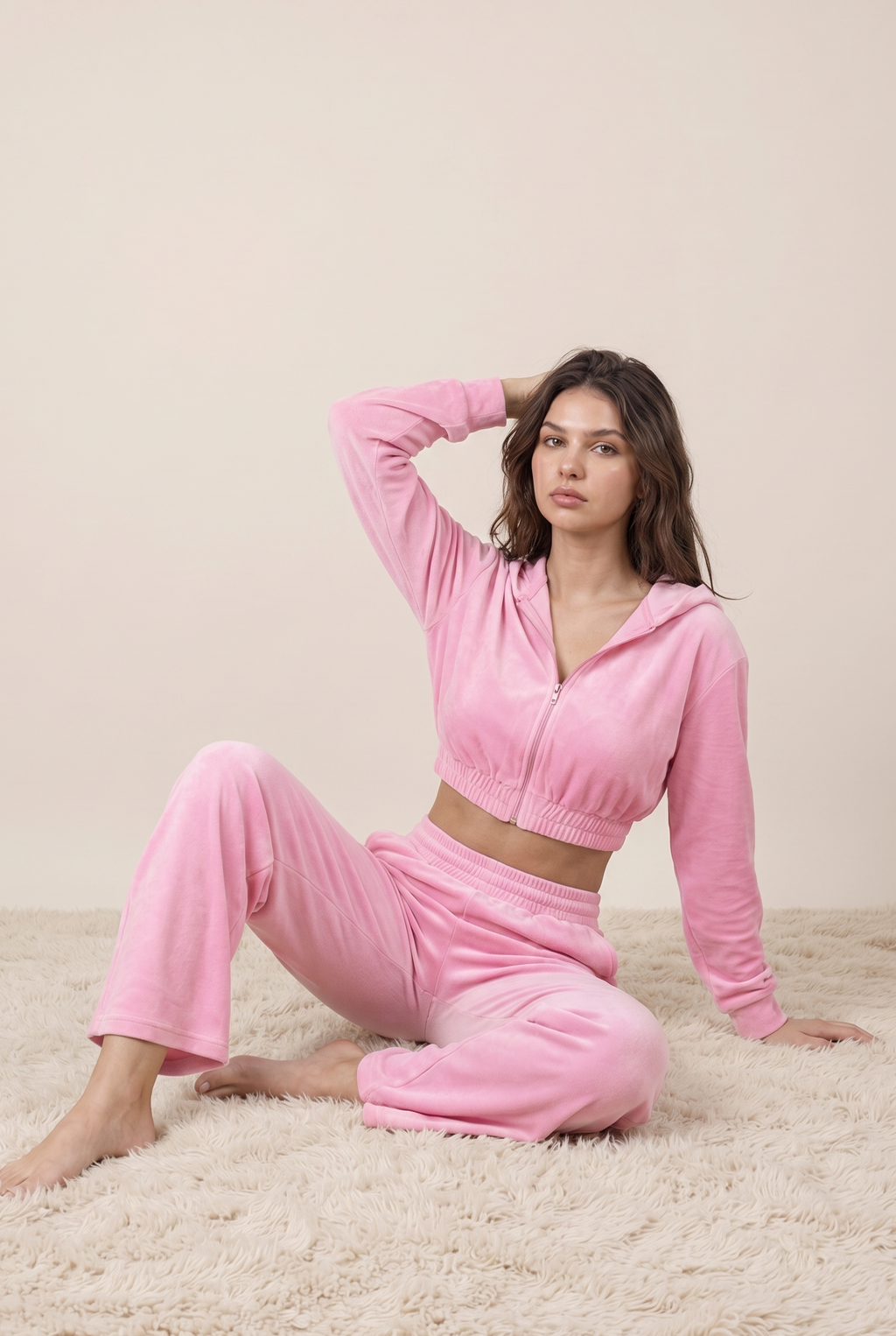 [PRIORIDADE] Traje de sudadera con capucha y cremallera de manga larga ultra corta casual para mujer, pantalones deportivos elásticos de cintura, conjunto de dos piezas para mujer