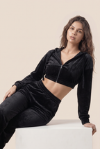 [PRIORIDADE] Traje de sudadera con capucha y cremallera de manga larga ultra corta casual para mujer, pantalones deportivos elásticos de cintura, conjunto de dos piezas para mujer