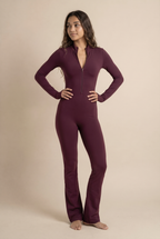 Sleek Contour Zip Front Flare Jumpsuit