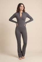 Sleek Contour Zip Front Flare Jumpsuit