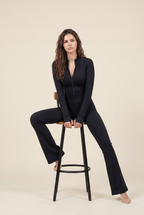 Sleek Contour Zip Front Flare Jumpsuit