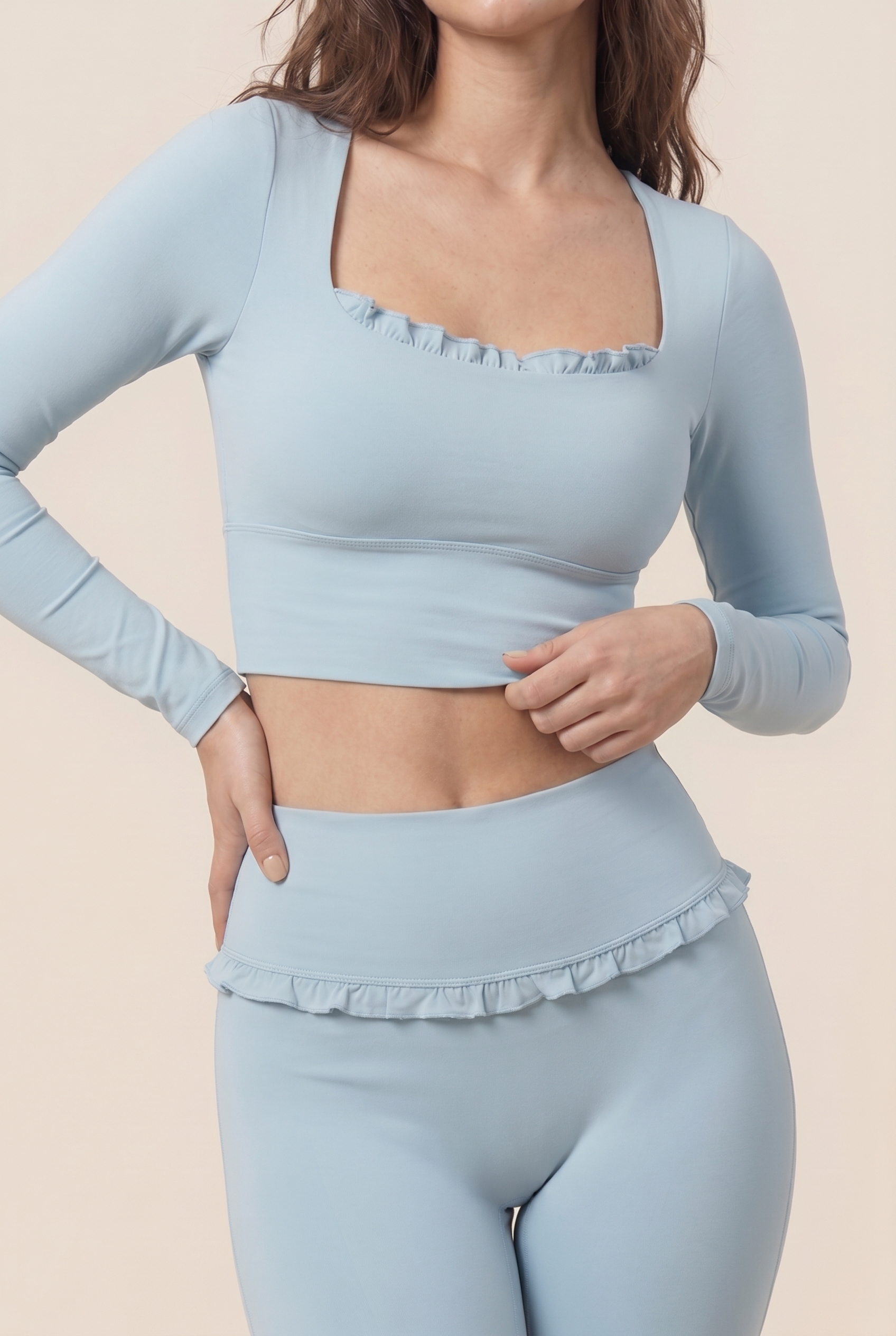 Ballet Ruffled Trim Sculpt Long Sleeve Active Set