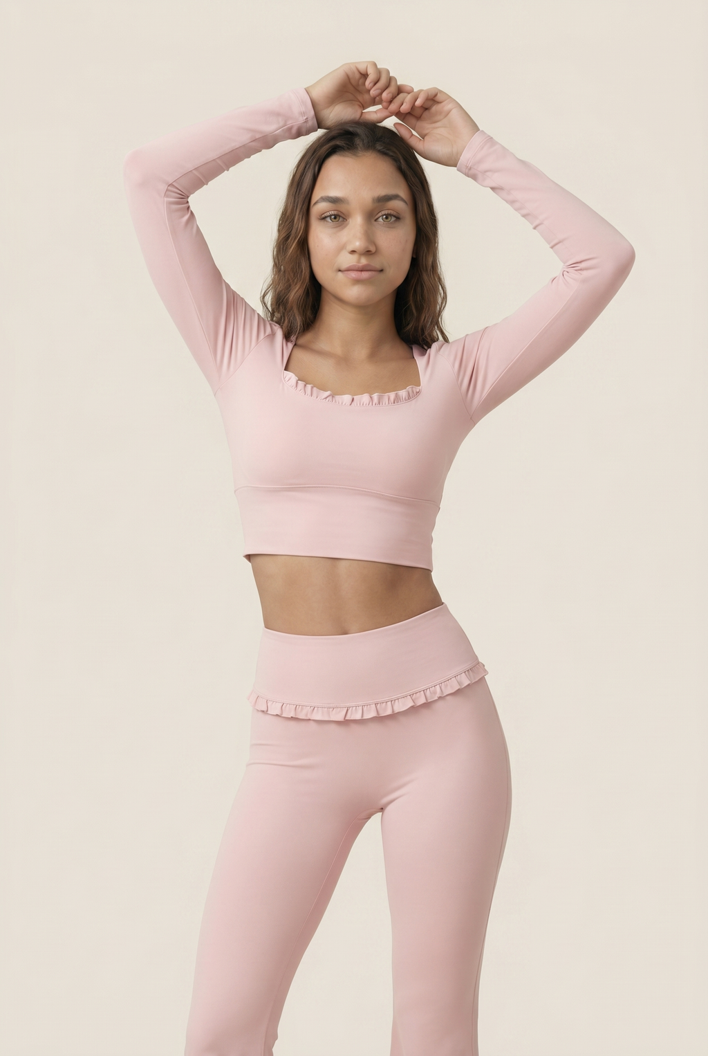 Ballet Ruffled Trim Sculpt Long Sleeve Active Set