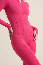 Yoga Bodysuit Manga Larga Chándales para Mujer Gimnasio Cremallera Monos Deportivos Entrenamiento Fitness de Alta Intensidad Traje de Mallas de Una Pieza