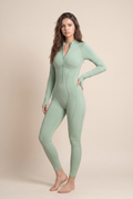 Yoga Bodysuit Manga Larga Chándales para Mujer Gimnasio Cremallera Monos Deportivos Entrenamiento Fitness de Alta Intensidad Traje de Mallas de Una Pieza
