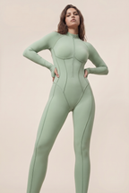 Yoga Bodysuit Manga Larga Chándales para Mujer Gimnasio Cremallera Monos Deportivos Entrenamiento Fitness de Alta Intensidad Traje de Mallas de Una Pieza
