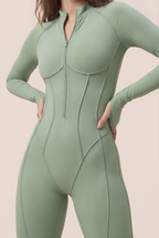 Yoga Bodysuit Manga Larga Chándales para Mujer Gimnasio Cremallera Monos Deportivos Entrenamiento Fitness de Alta Intensidad Traje de Mallas de Una Pieza