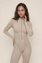 Yoga Bodysuit Manga Larga Chándales para Mujer Gimnasio Cremallera Monos Deportivos Entrenamiento Fitness de Alta Intensidad Traje de Mallas de Una Pieza