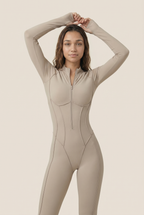 Yoga Bodysuit Manga Larga Chándales para Mujer Gimnasio Cremallera Monos Deportivos Entrenamiento Fitness de Alta Intensidad Traje de Mallas de Una Pieza