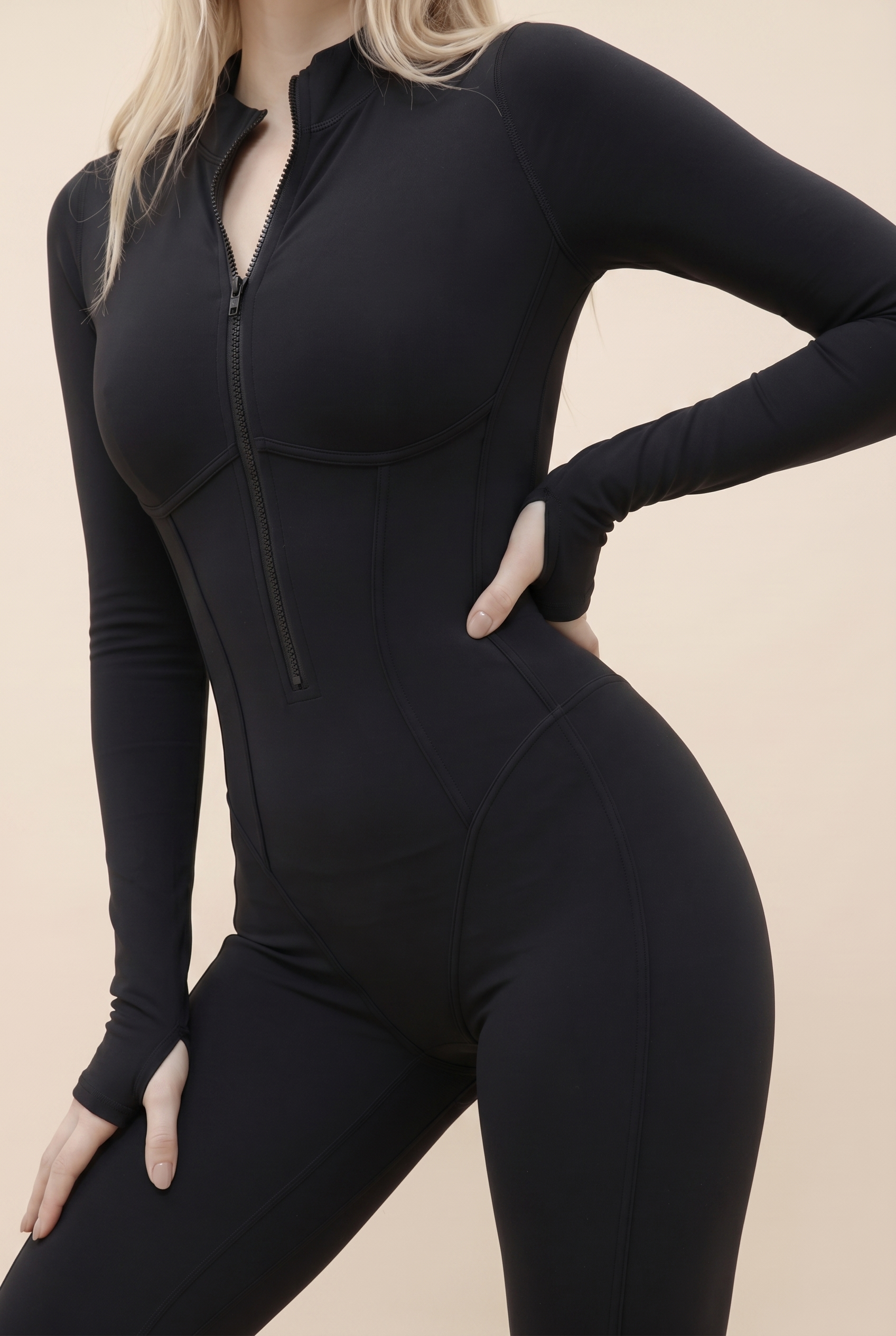 Yoga Bodysuit Manga Larga Chándales para Mujer Gimnasio Cremallera Monos Deportivos Entrenamiento Fitness de Alta Intensidad Traje de Mallas de Una Pieza