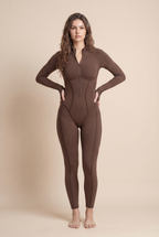 Yoga Bodysuit Manga Larga Chándales para Mujer Gimnasio Cremallera Monos Deportivos Entrenamiento Fitness de Alta Intensidad Traje de Mallas de Una Pieza