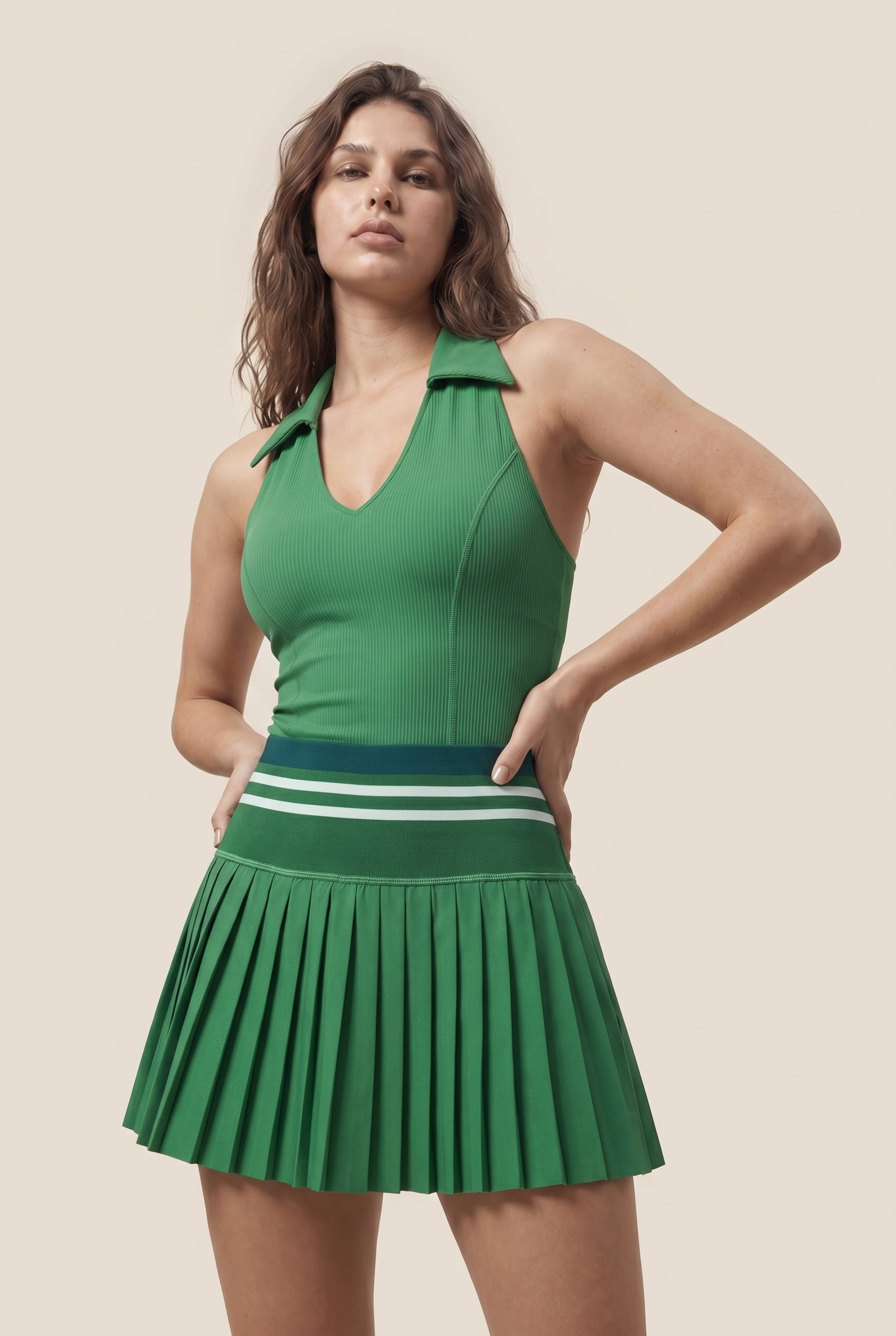 Conjunto de yoga de dos piezas para mujer, color sólido, top de gimnasio, falda de tenis, traje deportivo transpirable de secado rápido, ropa deportiva corta para entrenamiento