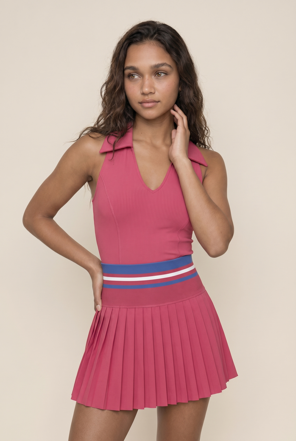 Conjunto de yoga de dos piezas para mujer, color sólido, top de gimnasio, falda de tenis, traje deportivo transpirable de secado rápido, ropa deportiva corta para entrenamiento