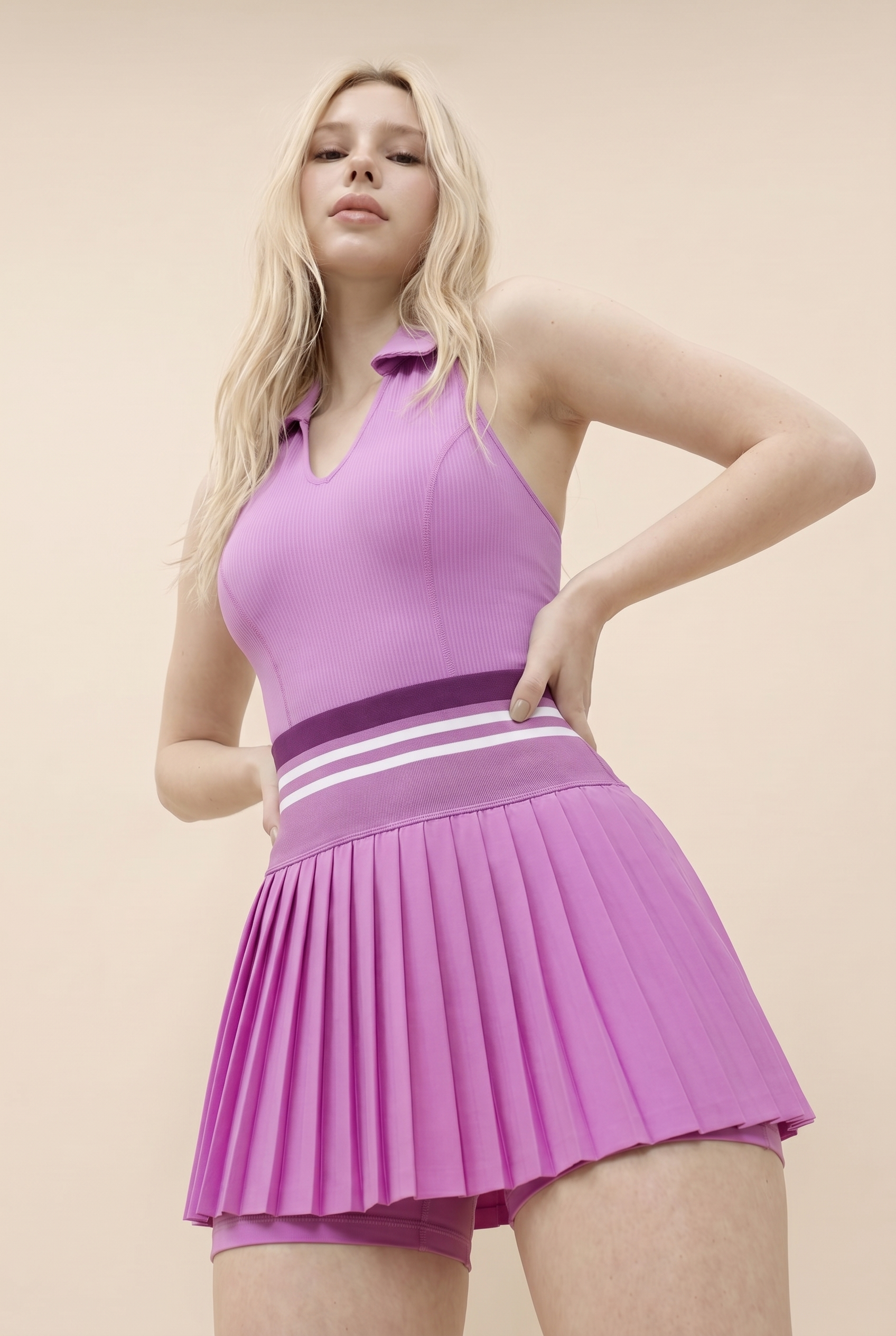 Conjunto de yoga de dos piezas para mujer, color sólido, top de gimnasio, falda de tenis, traje deportivo transpirable de secado rápido, ropa deportiva corta para entrenamiento