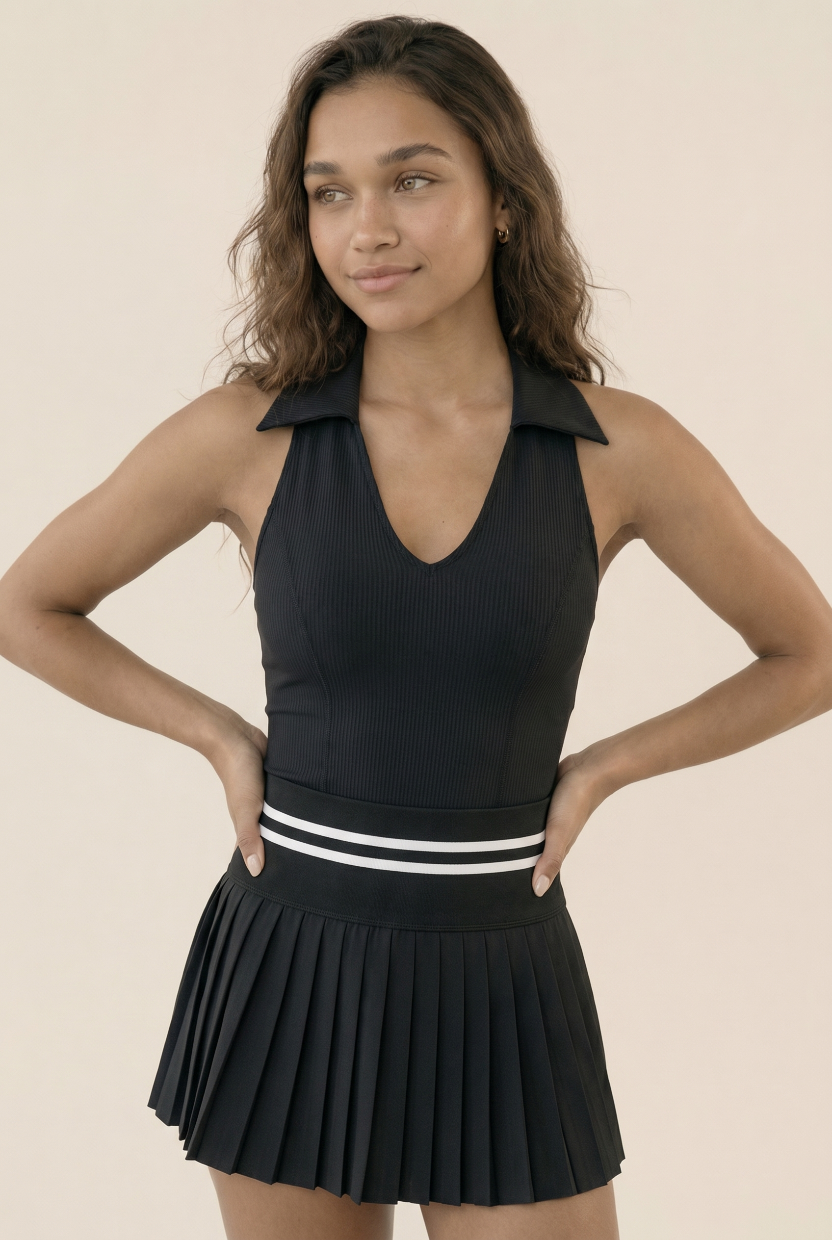Conjunto de yoga de dos piezas para mujer, color sólido, top de gimnasio, falda de tenis, traje deportivo transpirable de secado rápido, ropa deportiva corta para entrenamiento