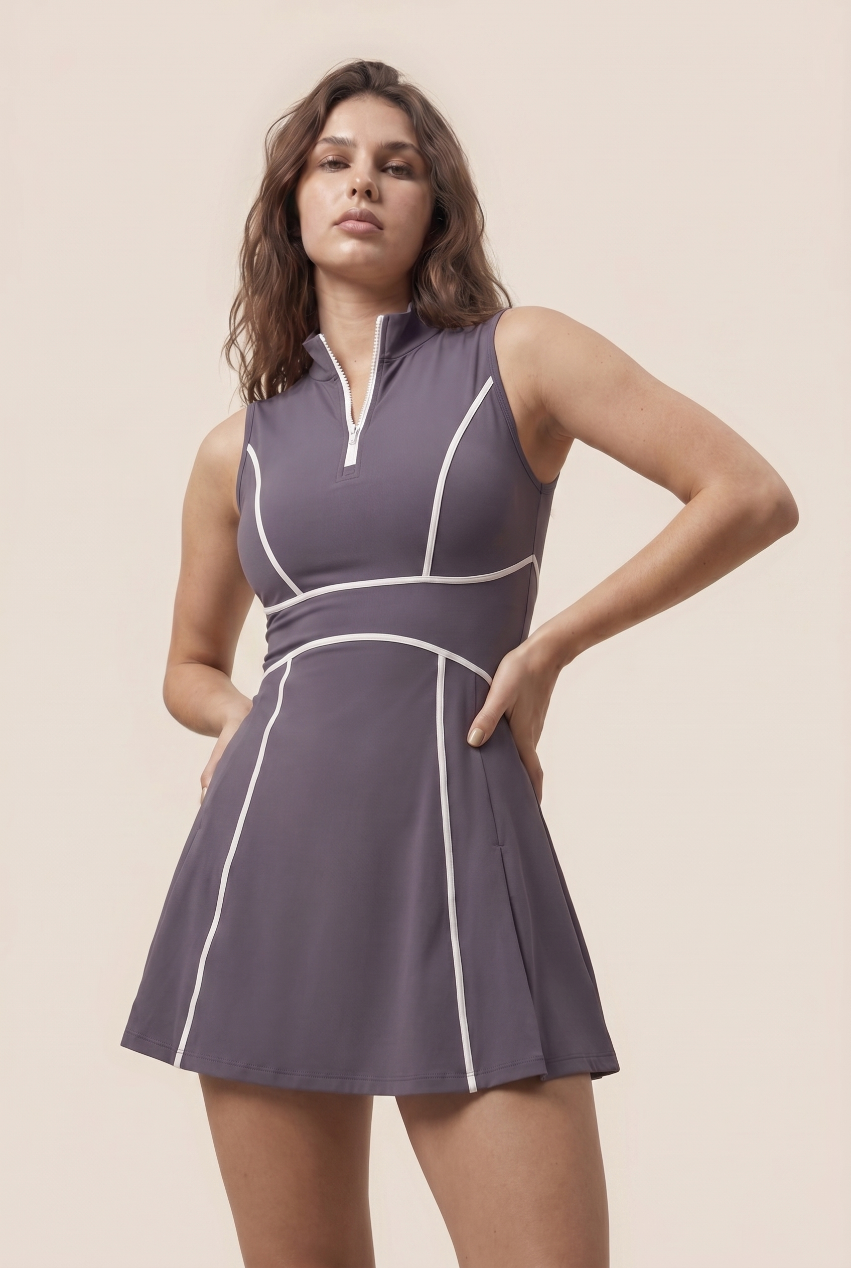 Vestido de tenis para mujer, de verano, para correr al aire libre, con cuello tipo polo, cremallera, vestido de golf, sin mangas, transpirable, faldas de yoga