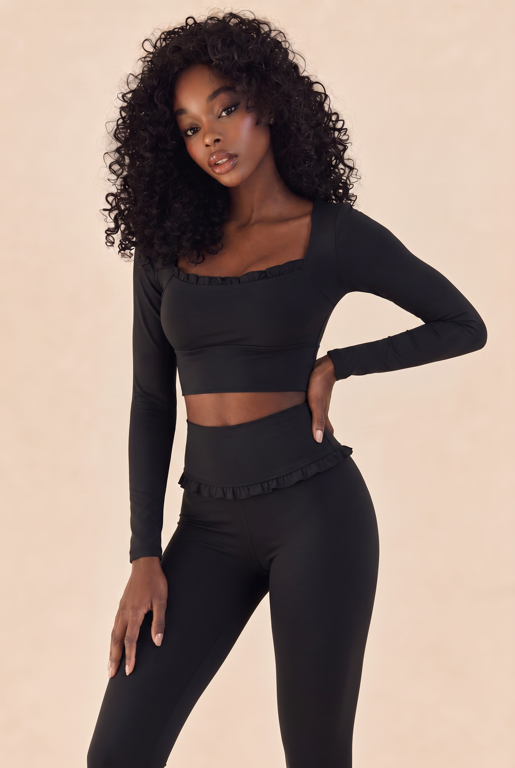 Ballet Ruffled Trim Sculpt Long Sleeve Active Set
