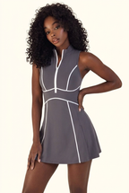 Contrast Piping Zip-Front Sculpt Active Dress