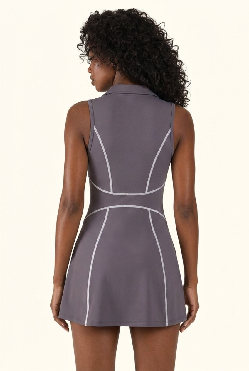 Contrast Piping Zip-Front Sculpt Active Dress