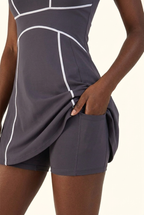 Contrast Piping Zip-Front Sculpt Active Dress