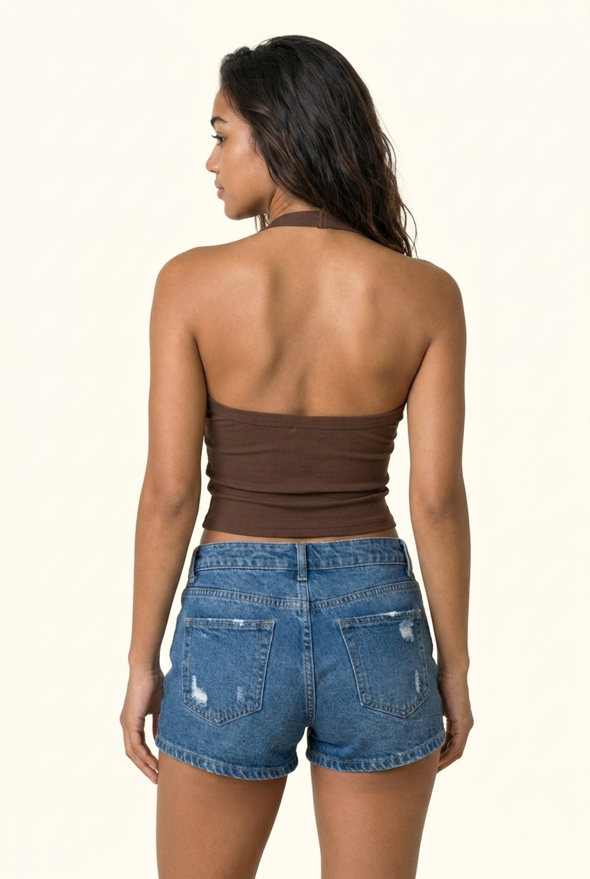 Ribbed Halter Contour Longline Tank