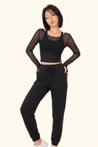 Sheer Mesh Contour Long Sleeve Cropped Active Top