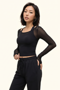 Sheer Mesh Contour Long Sleeve Cropped Active Top