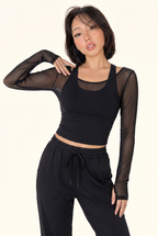 Sheer Mesh Contour Long Sleeve Cropped Active Top