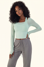 Sheer Mesh Contour Long Sleeve Cropped Active Top