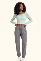 Sheer Mesh Contour Long Sleeve Cropped Active Top