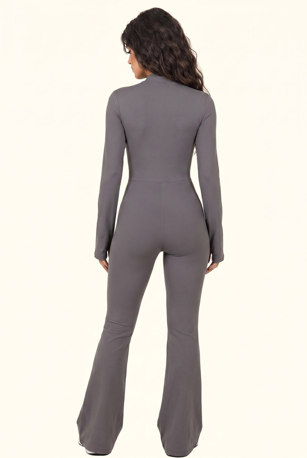 Sleek Contour Zip Front Flare Jumpsuit