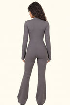 Sleek Contour Zip Front Flare Jumpsuit