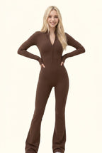 Sleek Contour Zip Front Flare Jumpsuit