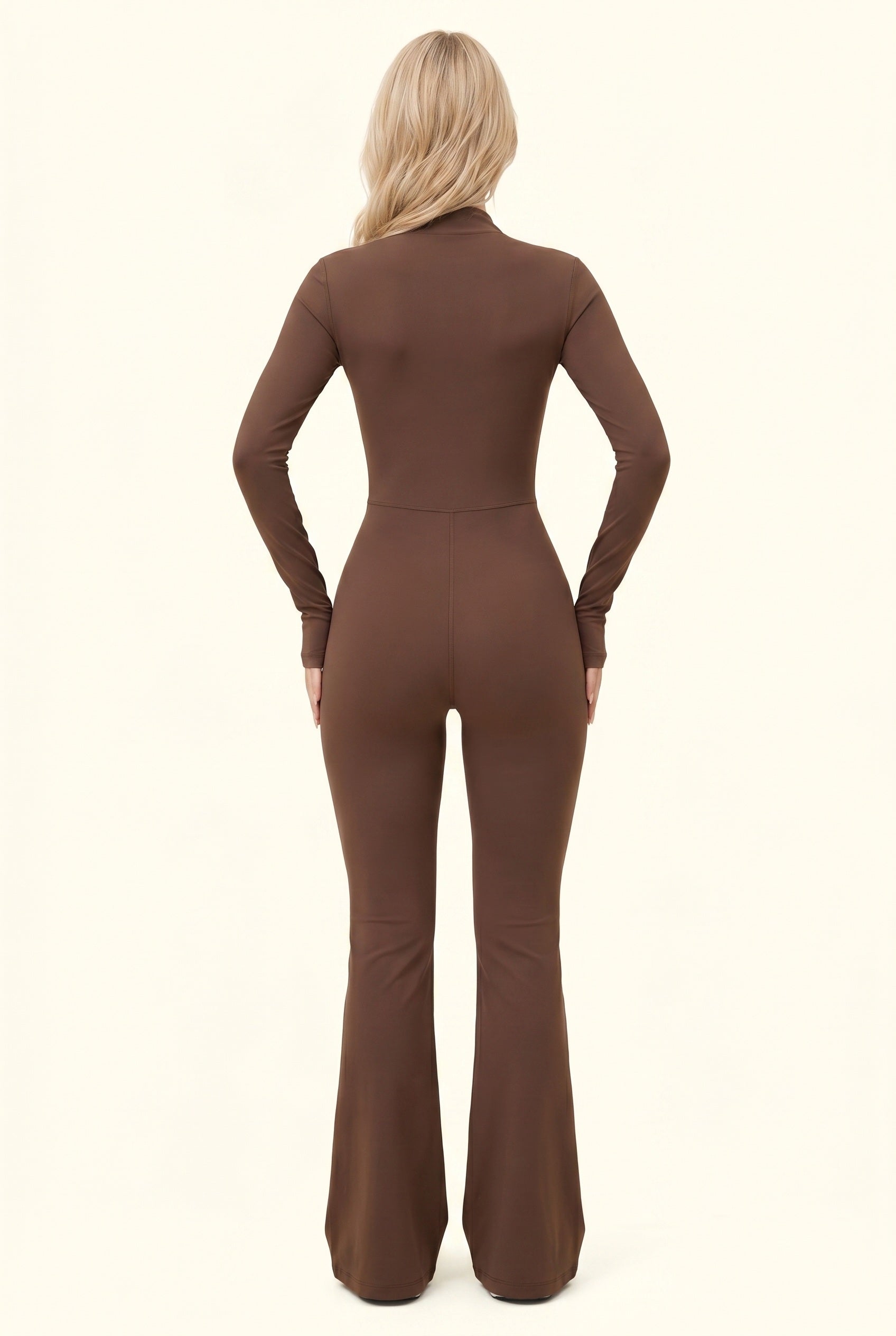 Sleek Contour Zip Front Flare Jumpsuit