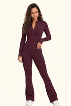 Sleek Contour Zip Front Flare Jumpsuit