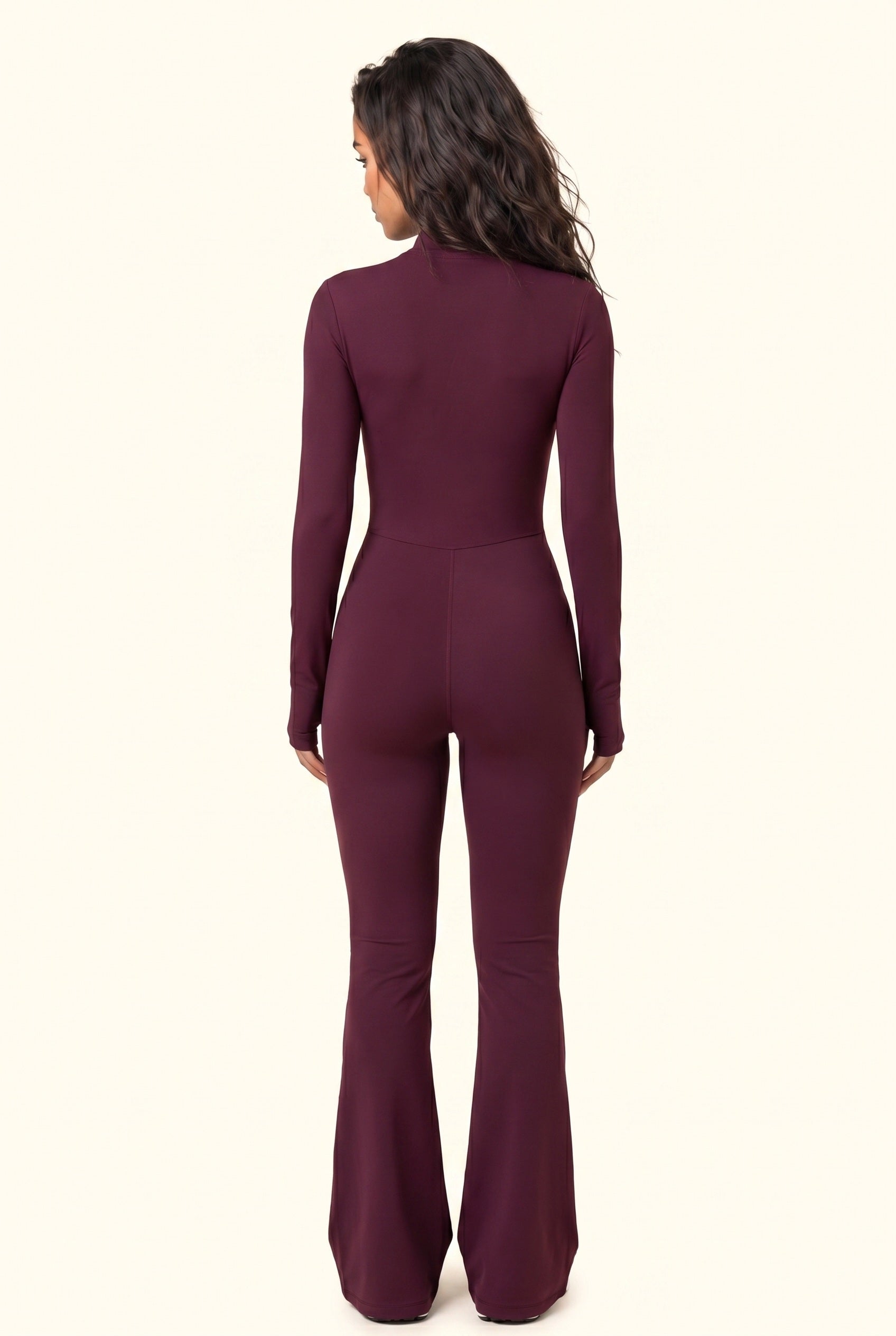 Sleek Contour Zip Front Flare Jumpsuit